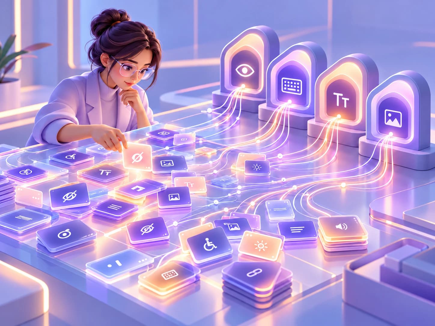 A specialist traces many accessibility findings across a digital workspace back to a smaller set of shared structural sources