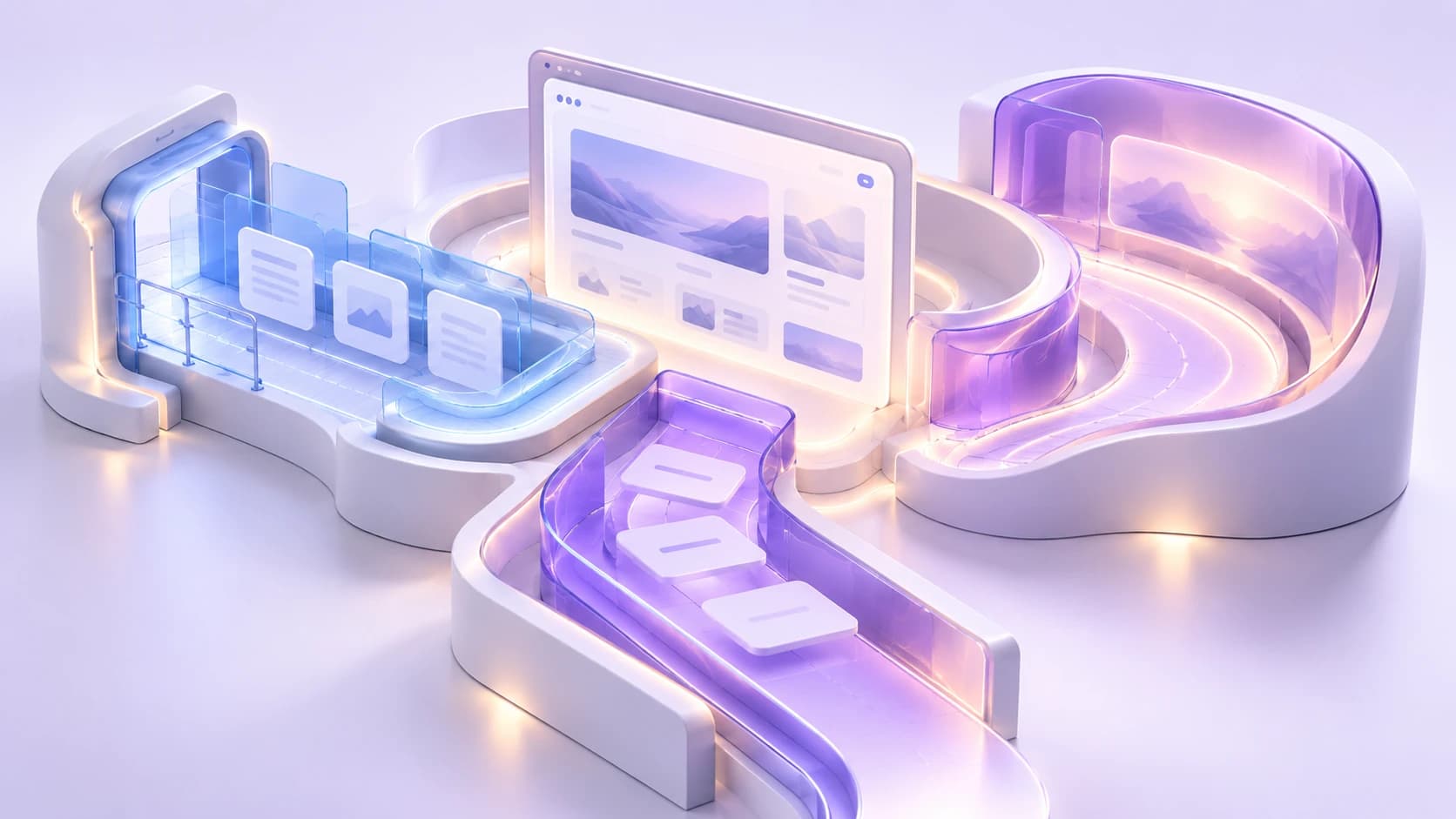 A website interface connected to three distinct architectural pathways, each representing a different way of evaluating the same digital product